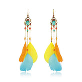 Bohemian Feather Dangle Earrings - Colorful Long Statement Jewelry